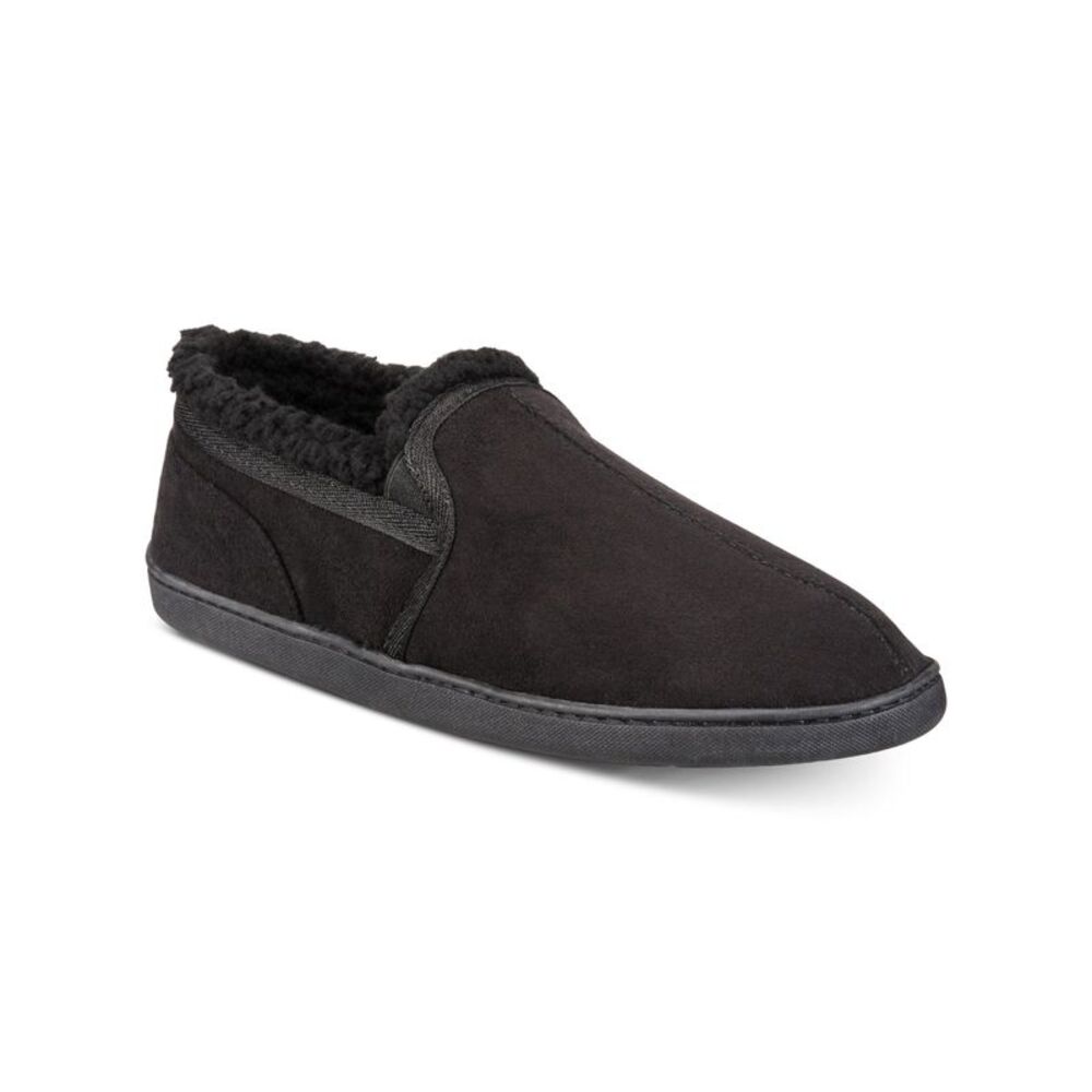 GOLD TOE Mens Black Twin Gore Fleece Lined Round Toe Slip On Slippers Shoes 7-8